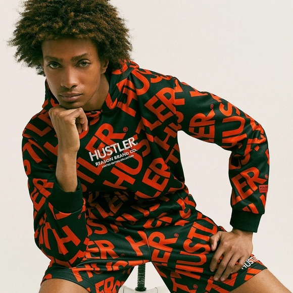 Mens Red/Black Hustler Hoodie and Short Set - Size L - Picture 11 of 12